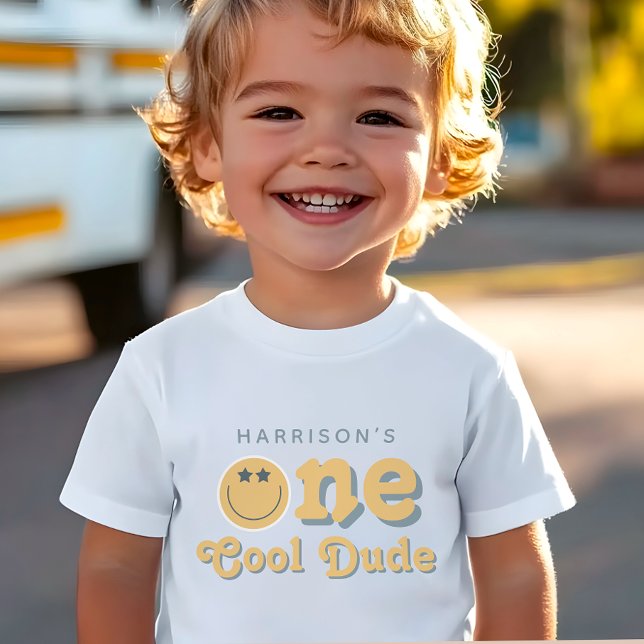 One Cool Dude Boys Retro 1st Birthday Baby T-Shirt (Creator Uploaded)