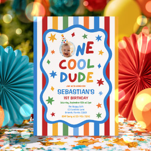 One Cool Dude Colourful Boy 1st Birthday Party Invitation
