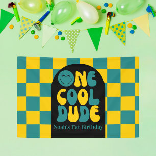 One Cool Dude Emoji 1st Birthday Decoration Banner