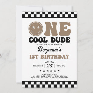 One Cool Dude Happy Face Boy 1st Birthday Party Invitation