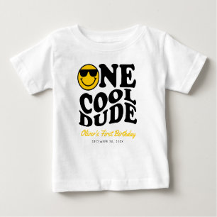 One Cool Dude Preppy Smile Face Boy 1st Birthday Baby T-Shirt