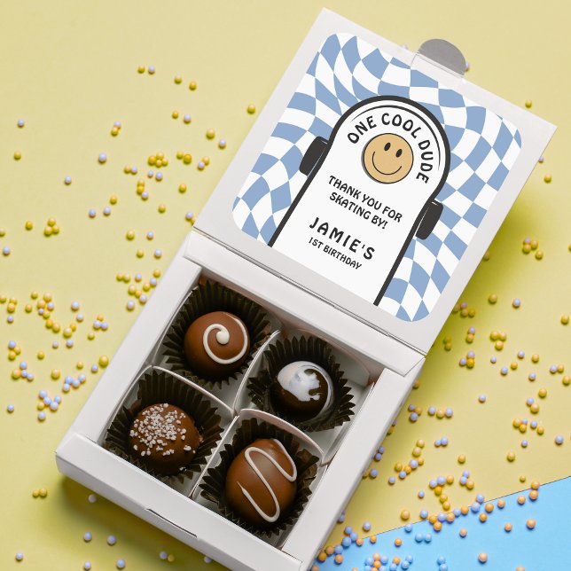 One Cool Dude Skateboard 1st Birthday THANK YOU Square Sticker (Creator Uploaded)