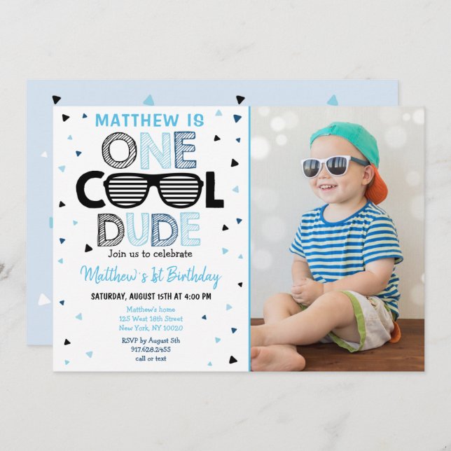 One Cool Dude Sunglass Boy First Birthday Invitation (Front/Back)