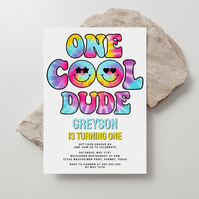 One Cool Dude Tie Dye Boy 1st Birthday Invitation (Creator Uploaded)