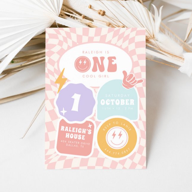 One Cool Girl | 1st Retro Skater Birthday Invitation (Creator Uploaded)