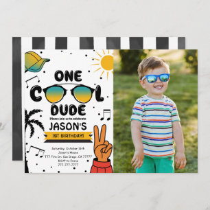 One Cool Sun glass Birthday Photo Invitation 