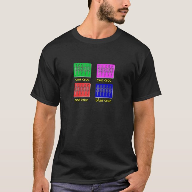 one croc      two croc, red croc      blue croc T-Shirt (Front)