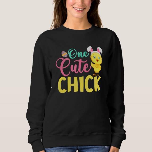 One Cut Chick Bunny Ear  Easter Day Sweatshirt (Front)