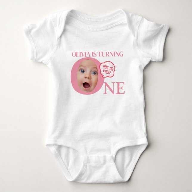 One cute baby face rompers | Pink Bodysuit (Front)