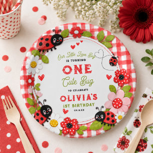 One Cute Bug Floral Ladybug 1st Birthday party Paper Plate