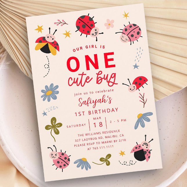 One Cute Bug Ladybug Girl 1st Birthday Invitation (Creator Uploaded)