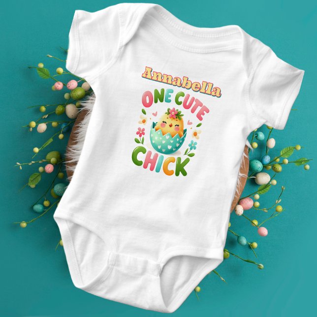 One Cute Chick Baby Bird with Hearts and Petals Baby Bodysuit (One Cute Chick Baby Bird with Hearts and Petals Baby Bodysuit in White)