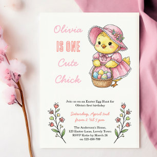 One Cute Chick Easter Themed 1st Birthday Party Invitation