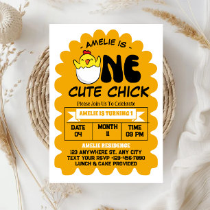 One Cute Chick Girl 1st Birthday Party Invitation