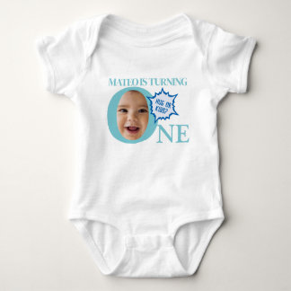 ONE! cute face baby rompers | light blue Bodysuit