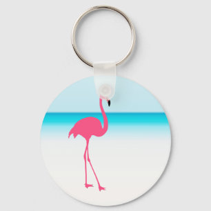 One cute pink flamingo on the beach key ring