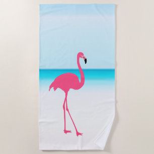 One cute pink flamingo on the beach towel