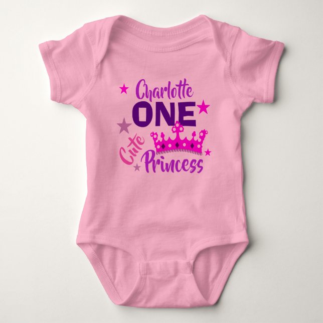One Cute Princess 1st Birthday Personalised Baby Bodysuit (Front)