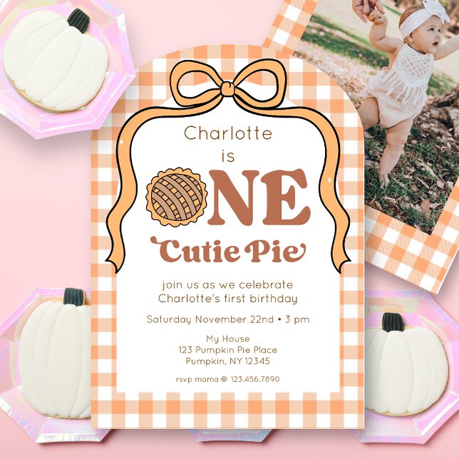 One Cutie Pie 1st Birthday Photo Invitation (Creator Uploaded)