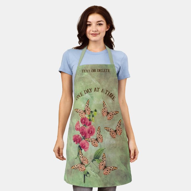 One Day At A Time Butterfly Flower Inspirational Apron (Worn)