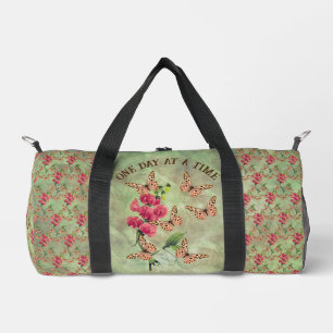 One Day At A Time Butterfly Flower Inspirational Duffle Bag