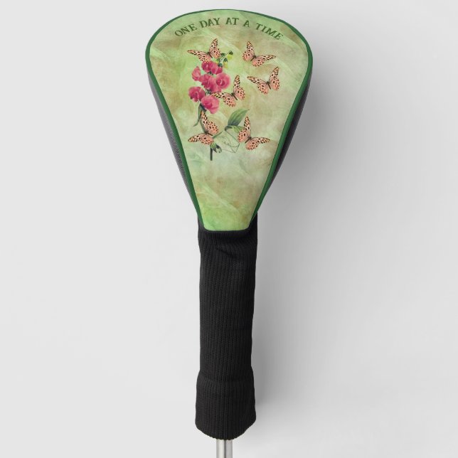 One Day At A Time Butterfly Flower Inspirational Golf Head Cover (Front)