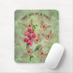 One Day At A Time Butterfly Flower Inspirational Mouse Pad