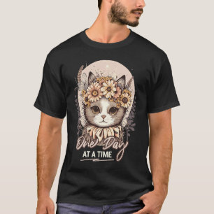 One Day At a Time Cute Cat Animal Positive Mental T-Shirt
