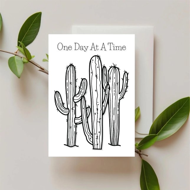 One Day At A Time — Desert Ink Support Card (Minimal desert botanical support card featuring hand-drawn cactus illustration.)