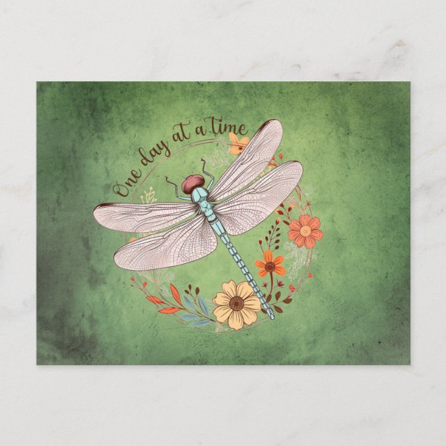 One Day at a Time Dragonfly Sublimation Postcard (Front)
