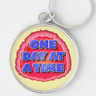 One Day At A Time Geode 12 Step AA Recovery Slogan Key Ring