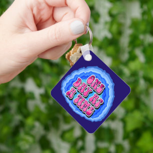 One Day At A Time Geode Slogan w/ AA Prayer CUSTOM Key Ring