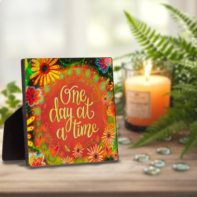 One Day at a Time Inspirational Orange Floral Plaque (Creator Uploaded)
