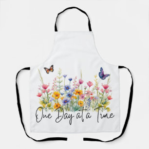 One Day at a Time Inspirational Quote Wildflowers Apron