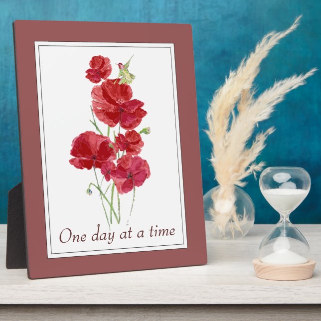 "One Day at a Time" Inspiring Quote Flowers Plaque (Side)