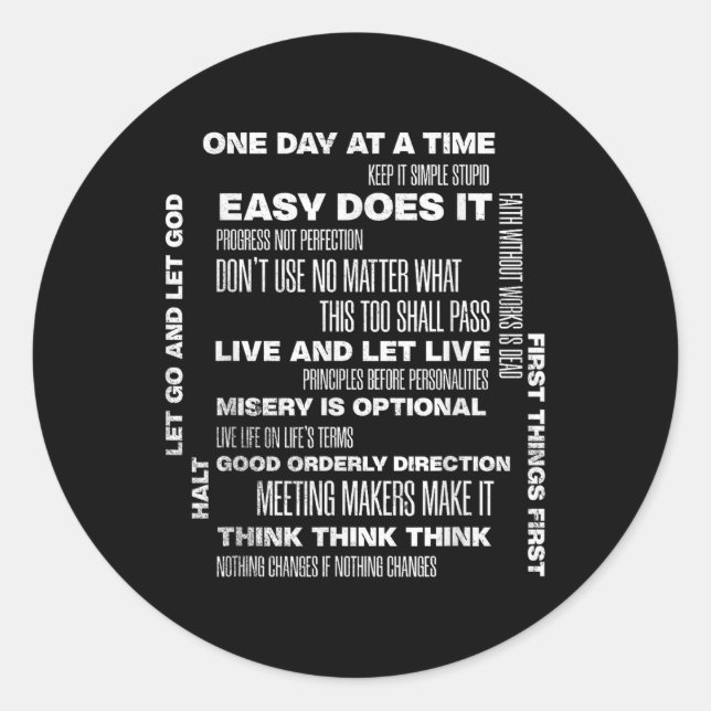 One Day At A Time Inspiring Recovery Sobriety Anni Classic Round Sticker (Front)