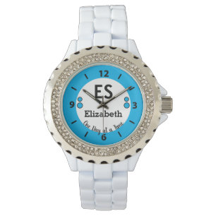 One day at a time name monogram blue watch