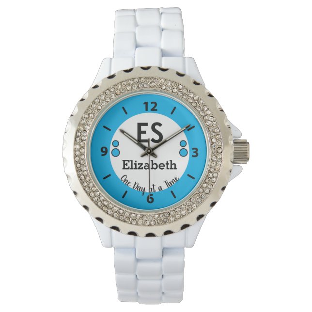 One day at a time name monogram blue watch (Front)