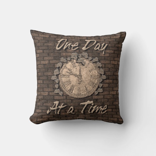 One Day At A Time Quote Slogan Old Clock Cushion (Front)