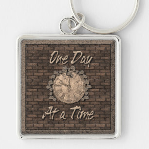 One Day At A Time Quote Slogan Old Clock Key Ring