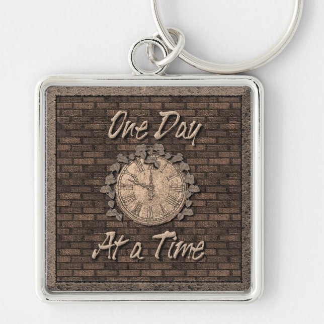 One Day At A Time Quote Slogan Old Clock Key Ring (Front)