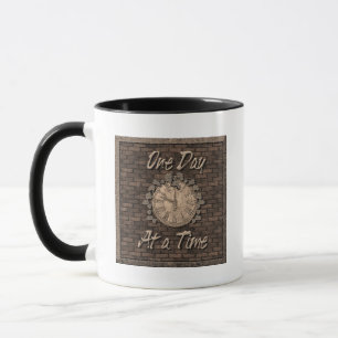 One Day At A Time Quote Slogan Old Clock Mug