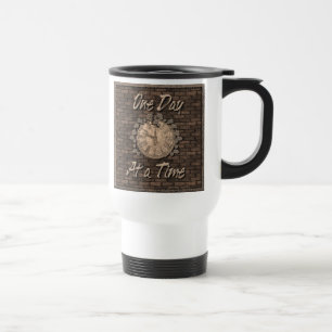 One Day At A Time Quote Slogan Old Clock Travel Mug