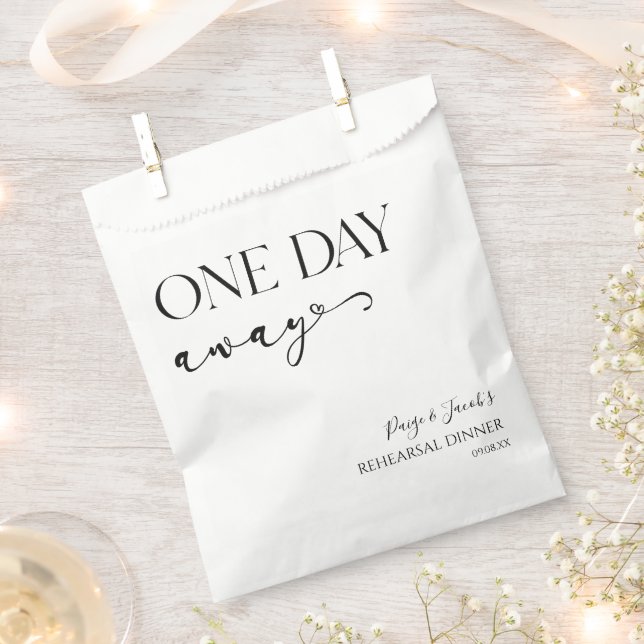 One Day Away Minimal Wedding Rehearsal Dinner Favour Bags (Clipped)