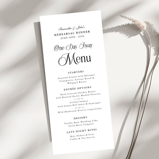 One Day Away Modern Elegant  Rehearsal Dinner Menu (Creator Uploaded)