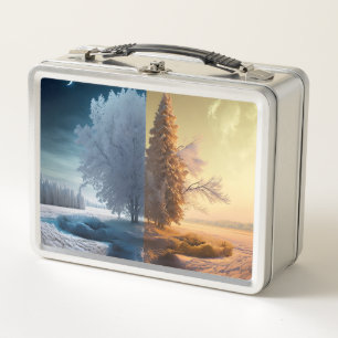 One day in winter metal lunch box
