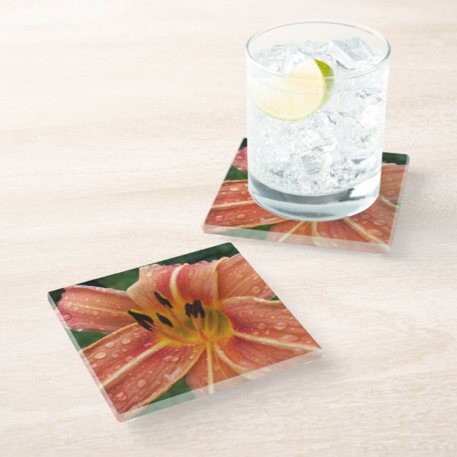 One day lily glass coaster (Angled)