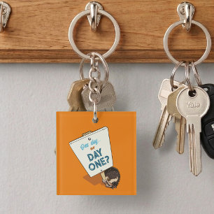 One Day Or Day One? Motivational Hedgehog Cartoon Key Ring