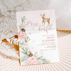 One-deer-ful 1st birthday invitation. Winter deer Invitation