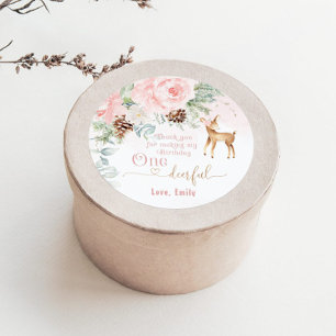 One-deer-ful winter blush pink 1st girl birthday classic round sticker